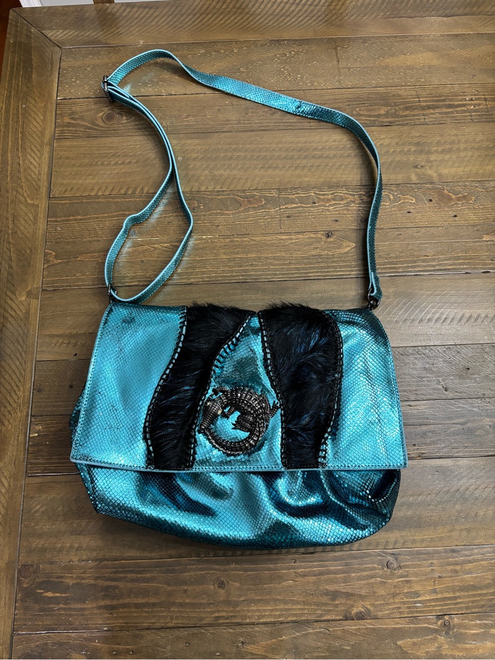 Sharif Legacy Museum Melange Haircalf Leather Messenger Bag in Aqua